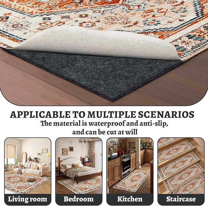 100% Waterproof Rug pad, 9x12 ft Area Rug Non-Slip Rug Pads, 1/4" Thick Carpet Pads for All Floors and finishes, Felt pad for Hardwood Floors, Keep Carpets in Place Soft and Secure