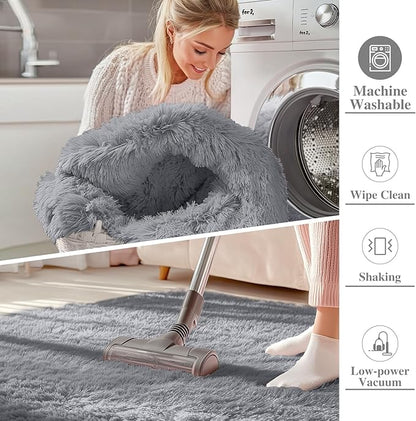 OLANLY 6x9 Machine Washable Large Area Rugs for Living Room, Bedroom, Soft Fluffy Shaggy Bedside Rug, Indoor Floor Carpet for Kids Girls and Boys, Dorms, Nursery, Home Decor Aesthetic, Light Grey