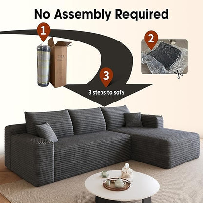 96" Sectional Couches for Living Room Modern Modular Sofa with L-Shape Couchs Upholstered Boneless Couch Deep Seat Sectional Couch with Chaise (Dark Grey, 96" Right Facing Chaise+2Seaters)