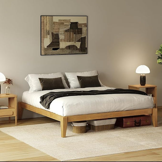 Thor Premium Solid Wood Bed Frame Queen, Platform Bed, Japanese Joinery Bed Frame, Wood Slat Support, No Box Spring Needed, Easy Assembly, Minimalist & Modern Style (Light Oak)