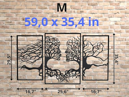 VAILLA Tree of Life Wall Wooden Art Abstract Tree Man Woman Face Large 3D Wooden Wall Decor Set of 3 Hanging Sculpture Modern Home Decoration 3D Textured Sculptures for Living Room Bedroom Office Dinnig Room (59"L x 35"W)