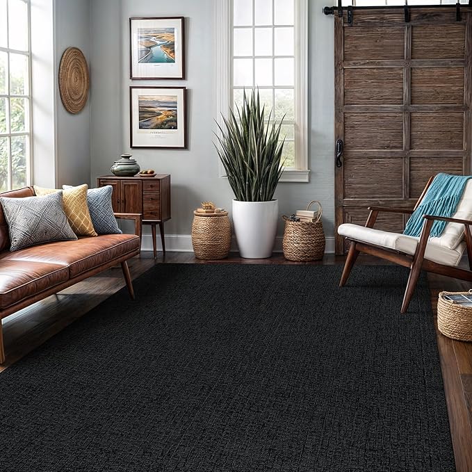 Easy Jute Rug 6x9 Indoor Outdoor Natural Rugs Solid Fiber Rug Woven Area Rug Boho Easy Clean Inside Carpet for Living Room Bedroom Dining Room Hallway or Outdoor Patio Porch (6 X 9 Dark Grey)
