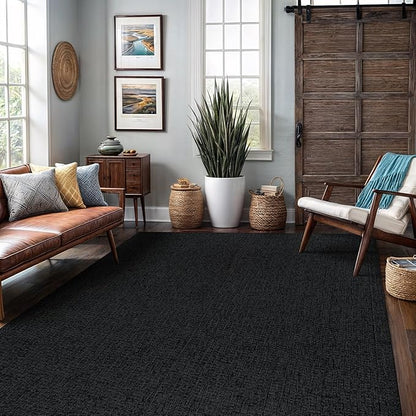 Easy Jute Rug 8x10 Indoor Outdoor Natural Rugs Solid Fiber Rug Woven Area Rug Boho Easy Clean Inside Carpet for Living Room Bedroom Dining Room Hallway or Outdoor Patio Porch (8 X 10 Dark Grey)