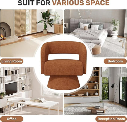 Swivel Accent Chair, Modern Comfy Chenille Barrel Chairs, Oversized Upholstered Round Arm Chair for Living Room, Bedroom, Reading Room, Caramel, 1 PCS