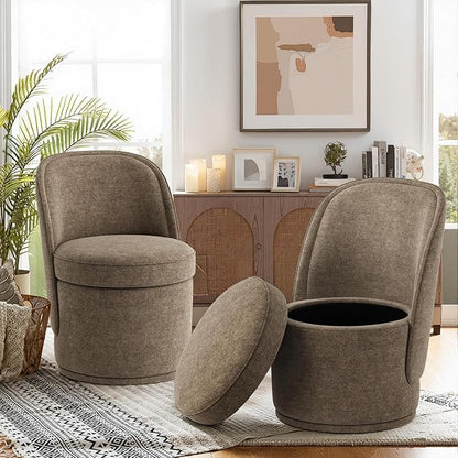Swivel Accent Chair, 360° Swivel Chair with Hidden Storage, Vanity Chairs, Modern Small Barrel Swivel Armchair for Living Room/Bedroom, Brown