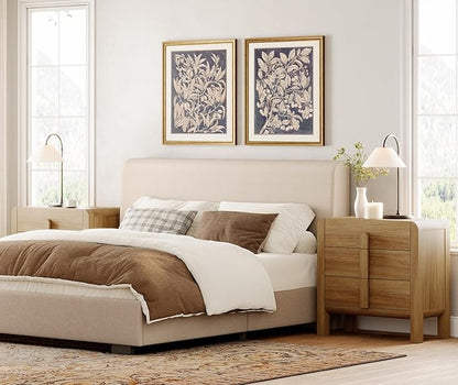 WAMPAT Modern 3-Drawer Nightstand Set of 2, 31.5" Tall Nightstand End Table w/Curved Profile Design,Wooden Dresser with Large Chest of Drawers,Bed Side Table for Bedroom,Living Room, Light Walnut