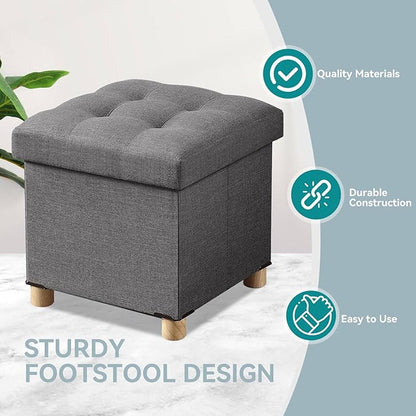 BRIAN & DANY Ottoman with Storage, Small Storage Ottoman for Dorm, Linen Folding Ottoman Foot Stool with Legs for Living Room and Bedroom, 15"x15"x15" - Gray