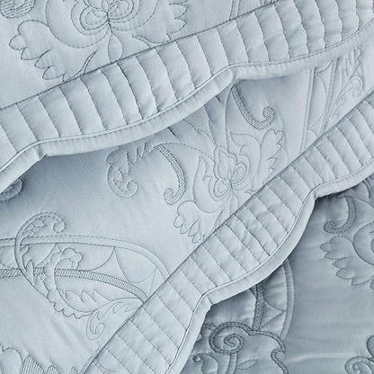 CHIXIN Bedspread Coverlet Set Queen Size - Lightweight Bedding Cover - Beautiful Stitching - 5 Piece Reversible Bedspread - Gorgeous Damask Paisley Pattern (Queen, Light Grey)