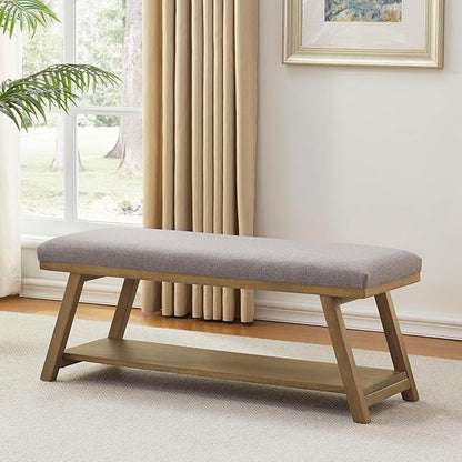 45" Entryway Bench Upholstered Storage Bench for Bedroom Shoe Rack Bench for Living Room, Hallway, Mudroom, Balcony, Sturdy Indoor Bench Seat Holds Up to 300 lbs (Grey)