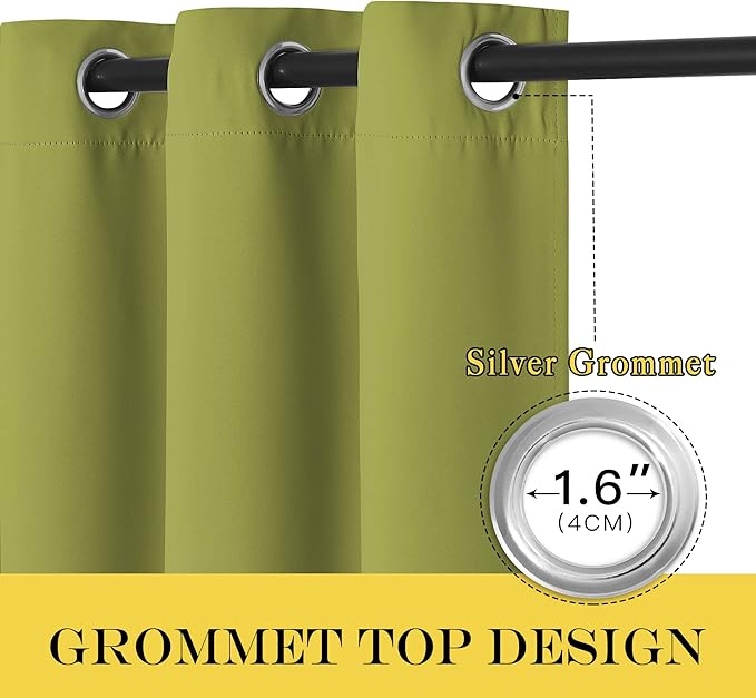 NICETOWN Blackout Curtains 63 inches Long for Living Room Bedroom, Grommet Thermal Insulated Room Divider Drape Window Treatment for Sliding Patio Door, W100 x L63, 1 Panel, Fresh Green