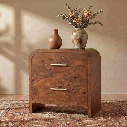 Night Stand [Unique Curved Profile] [FSC-Certified Wooden Board] 2-Drawer Nightstand 24" H Metal Handle Modern Sturdy Bedside Table Side Table End Table
