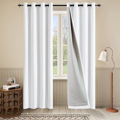 Soundproof 3-in-1 White 100% Blackout Curtains Thermal Insulation for Bedroom Living Room Grommet Curtains for Winter 1 Panel 50x84 Inch