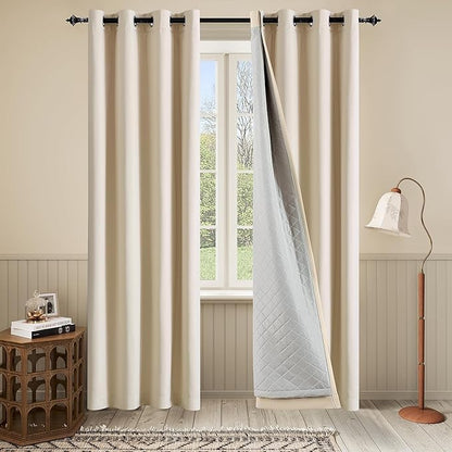 3-in-1 Winter Curtains Full Blackout Thermal Insulated Soundproof Grommet Curtains for Bedroom Living Room(Beige, 50x80 Inches, 1 Panel)