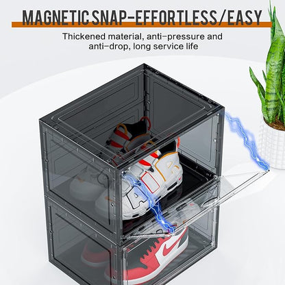 KEFA XL Shoe Storage Box Organizer, 9 Pack Shoe Boxes Clear Plastic Stackable, Sneaker Display Case Container Fit for US 13 (Side 9 PACK Grey)