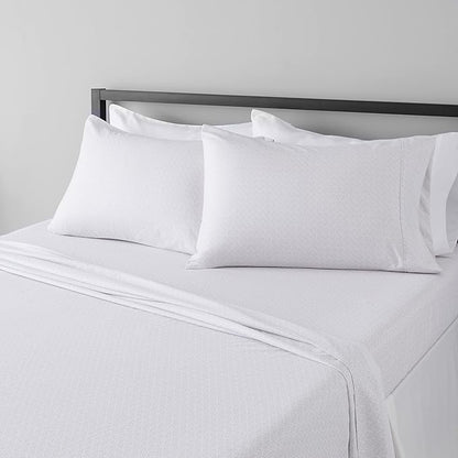 Amazon Basics Lightweight Super Soft, Comfortable Easy Care Microfiber 4 Piece Bed Sheet Set with 14-Inch Deep Pockets, Queen, Gray Crosshatch, Printed