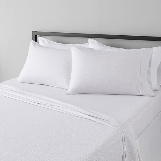 Amazon Basics Lightweight Super Soft, Comfortable Easy Care Microfiber 4 Piece Bed Sheet Set with 14-Inch Deep Pockets, Queen, Gray Crosshatch, Printed