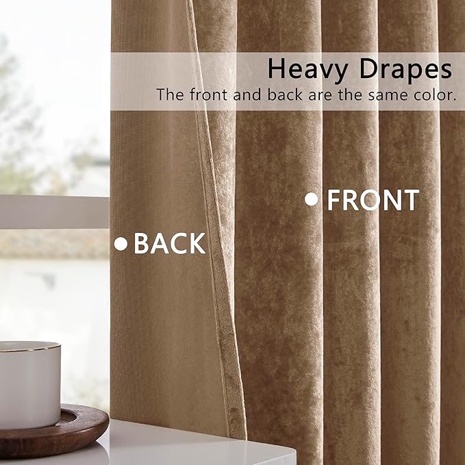 SMILETIME Amber Beige Crushed Velvet Curtains 52x84inch Rod Pocket Luxurious Thermal Insulated Soundproof Drapes Soft and Durable Light-Filtering Window Treatments for Living Room Bedroom, 2 Panels