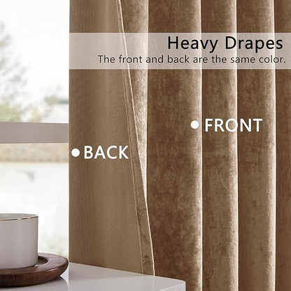 SMILETIME Amber Beige Crushed Velvet Curtains 52x108inch Rod Pocket Luxurious Thermal Insulated Soundproof Drapes Soft and Durable Light-Filtering Window Treatments for Living Room Bedroom, 2 Panels