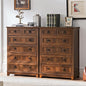 Farmhouse 6 Drawer Dresser for Bedroom Set of 2, 41" Tall Small Dressers & Chest of Drawers, Rustic Wood Dresser with Metal Handle, Storage Organizer Closet for Living Room, Hallway, Entryway