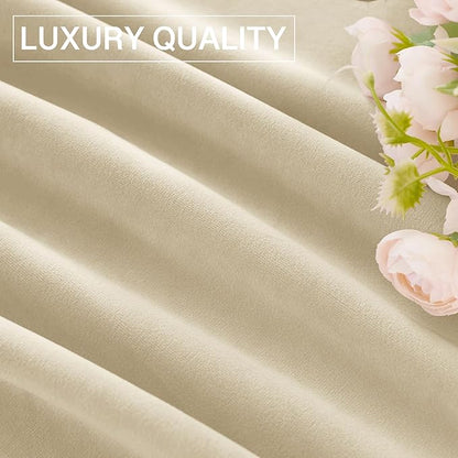 StangH Beige Velvet Curtains for Bedroom 100 inches Long, Soft Elegant Privacy Thermal Insulated Room Dividers for Living Room/Sliding Door Panels, W52 x L100, 2 Panels