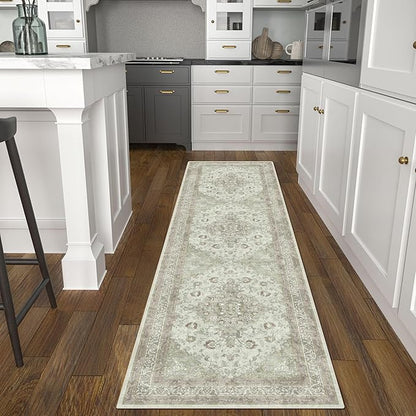 vivorug Runner Rug 2'x8' Vintage Floral Washable Non-Slip Runners for Hallways Kitchen Entryway Laundry Room Carpet Hallway Runner Sage Green