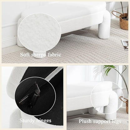 Ottoman with Storage, Large Foot Rest Ottoman Storage Bench,End of Bed Bench,Upholstered Seating,for Entryway, Hallway, Living Room,Bedroom (White)
