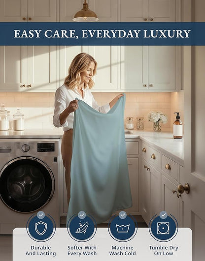LANE LINEN Ultra Soft California King Sheets Set - 1000 Thread Count, 100% Egyptian Cotton Fully Elasticized with French Seam on Fitted Hotel Like Thick Luxury Cal King Bed Sheets- French Blue