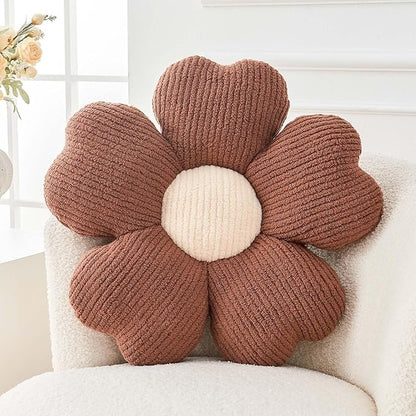 Kcvvcr Flower Throw Pillow, Cute Flower Shaped Pillow Decorative Throw Pillow for Bed Couch, Soft Daisy Pillows Floor Seating Cushion Cushions (14.9 Inch Brown)