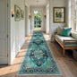 Area Rugs 3'x12' Washable Non-Slip, Floral Vintage Distress Print Pattern Medallion Carpet for Living Room Bedroom Dining Room, Teal Green Lake Blue Turquoise