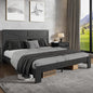 King Size Bed Frame with Farmhouse Headboard, Rustic Boho Wooden Bedframe with LED Lights and Charging Station, Easy Assembly, No Box Spring Needed (Black, King)