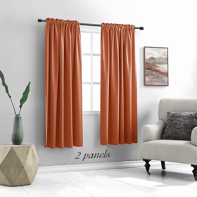 DONREN Rust Orange Blackout Thermal Insulated Window Curtains for Bedroom Living Room,Energy Efficicent Rod Pocket Window Treatment Decorative Drapes (2 Panels 52 W X 63 Inches Long)