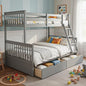 Merax Wood Bunk Bed with Drawers,Convertible Wood Bunk Bed with Ladders and Two Storage Drawers,Solid Wood Detachable Bed Frame with Ladders,Twin Over Full Size,Grey