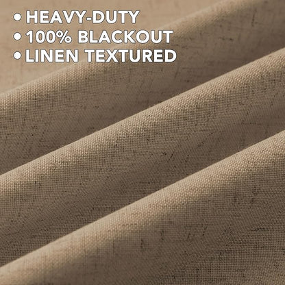 H.VERSAILTEX Linen Curtains 100% Blackout Curtains for Bedroom 45 inch Long Full Light Blocking Nature Linen Blended Window Curtains for Living Room Nickel Grommet (2 Panels, Heathered Macchiato)