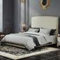 Full Size Bed Frame with Headboard, 56" Upholstered Platform Bed with Nailhead Trim, Soft Boucle Fabric, No Box Spring Needed, Easy Assembly, Cream