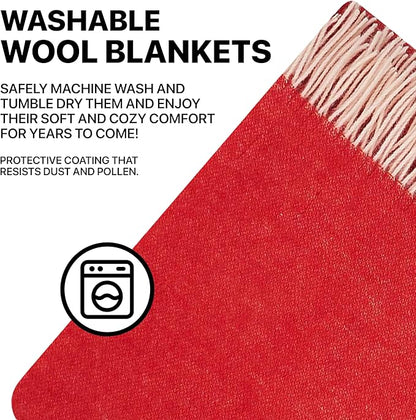 New Zealand Virgin Wool Throw Blanket, Indoor & Outdoor, Soft Blanket with Fringes, 55 x 79 in (140 x 200 cm)