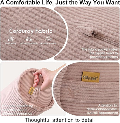 Long Round Body Pillow for Adults – Corduroy Cervical Roll Bolster Pillow, Firm Support for Spine Alignment & Side Sleeping,39 x 7.87 Inches,Pink