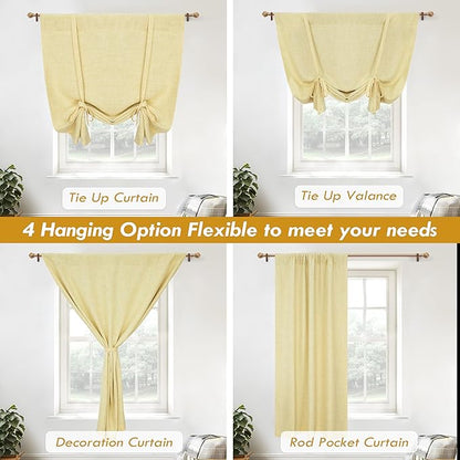 DriftAway Double Layer Linen Blackout Tie Up Curtains Thermal Insulated Fully Lined Balloon Roman Shade Bathroom Window Adjustable Rod Pocket for Small Window 45 Inch by 63 Inch Yellow