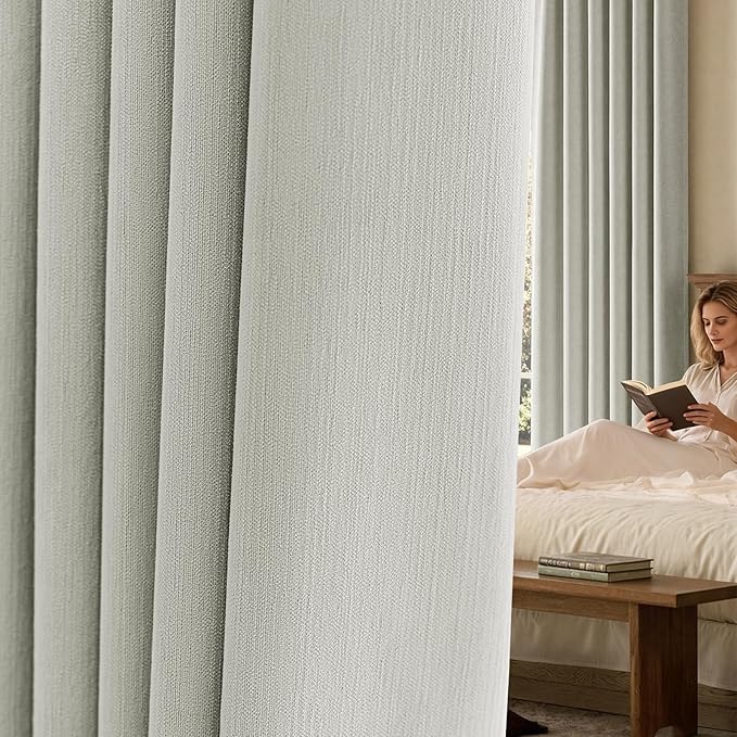 jinchan Chenille Blackout Curtains 96 Inches Long 2 Panels Light Grey Thermal Insulated Curtains for Living Room Bedroom Triple-Weave Noise Reducing Drapes Back Tab Privacy Window Curtains 50x96 Inch