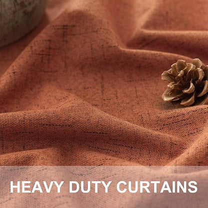 Terracotta Black Out Curtains 72 Inch Long Western Blackout Window Curtain & Drapes 72 Inch Length 2 Panel Viral Retro Vintage Linen Farmhouse for Bedroom Dining Living Room Pumpkin 70s Decor Hippie