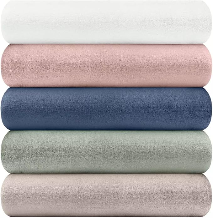 Nicole Miller Oversized Plush Fleece Throw Blanket – Ultra Soft, Lightweight & Cozy – 60" x 70" Warm Flannel Blanket for Couch, Bed & Travel – Machine Washable (Off White-Ivory)