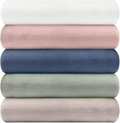 Nicole Miller Oversized Plush Fleece Throw Blanket – Ultra Soft, Lightweight & Cozy – 60" x 70" Warm Flannel Blanket for Couch, Bed & Travel – Machine Washable (Off White-Ivory)