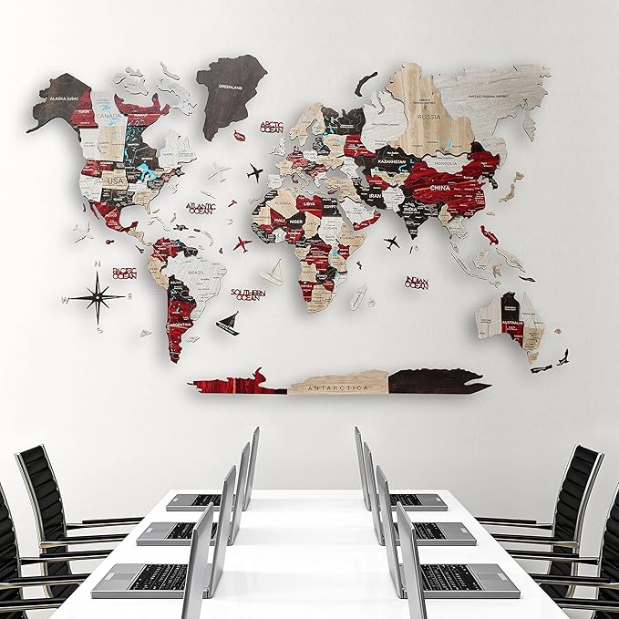 Handmade 3D Wood World Map Wall Art Large Wall Decor Track Your World Travels - Special for Home, Kitchen and Office (Urban, X-Large)