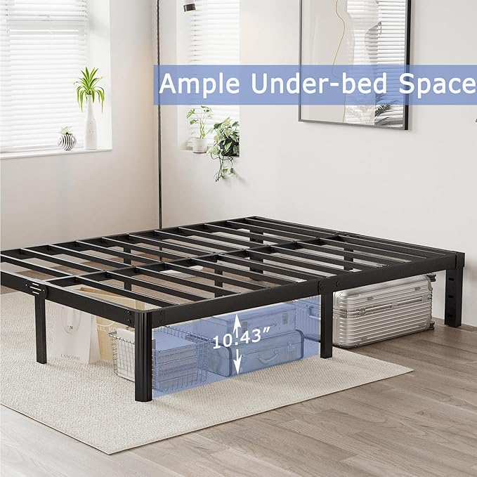 Hunlostten 12" High King Bed Frame No Box Spring Needed, Heavy Duty King Platform Bed Frame with Round Corners, Easy Assembly, Noise Free, Black