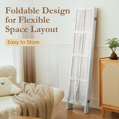 4 Panel Room Divider, 5.6Ft Wood Room Dividers and Folding Privacy Screens, Room Divider Wall Freestanding Room Partitions, Room Dividers Screen for Home Office Bedroom, White