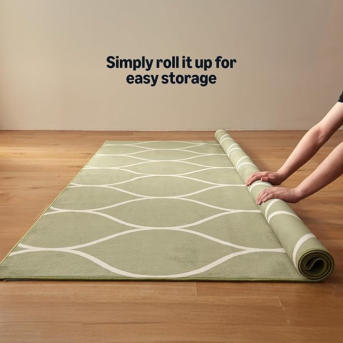 Amazon Basics Thin Indoor Area Rug, Geometric Printed Washable Home Decor Carpet for Living Room Bedroom, 8' W × 10' L, Green Geometric