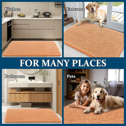 OLANLY Dog Door Mat for Muddy Paws 34x21, Absorbs Moisture and Dirt, Absorbent Non-Slip Washable Doormat, Quick Dry Chenille Mud Mat for Dogs, Entry Indoor Entryway Carpet for Inside Floor, Orange