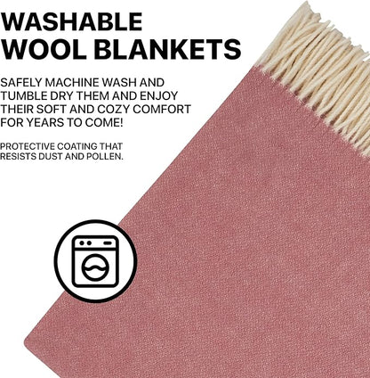 | Wool Blanket/Throw | 100% New Zealand Wool | Perfect for Home and Outdoors | Virgin Wool Throw with Fringes 75"x87" (190 x 220 cm)