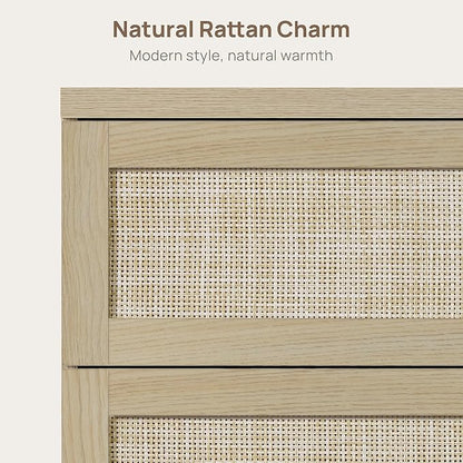 SICOTAS Dresser for Bedroom - 75" Wide 9 Drawer Dresser Rattan Dressers & Chests of Drawers Boho Drawers for Bedroom Bedside Table Clothes Long Closet Storage for Closet Hallway Entryway