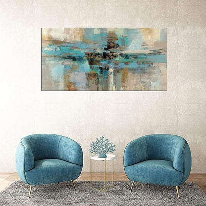 DZL Art A74775 Canvas Prints Abstract Wall Art Print Paintings Blue and Brown Stretched Canvas Wooden Framed for living Room Bedroom and Office Home Decor Artwork