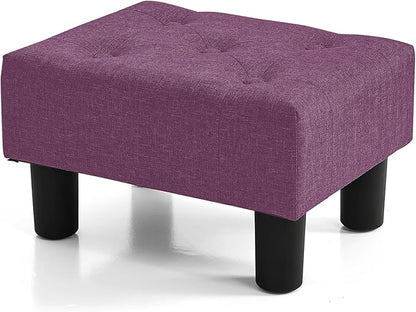 BRIAN & DANY Small Foot Stool, Linen Foot Stools with Legs, Stable Small Footstool for Living Room, Purple
